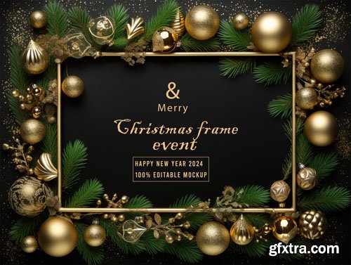 PSD merry christmas greeting in a frame background mockup vol 14