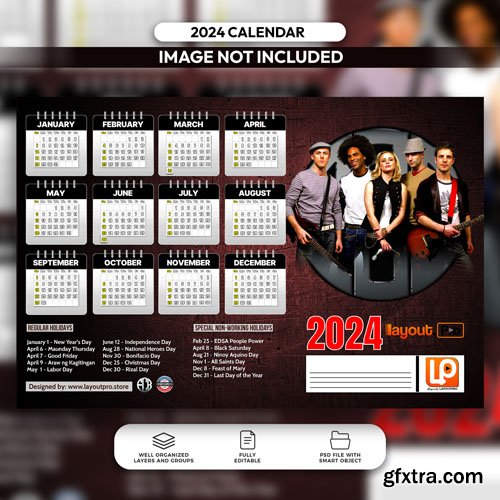 PSD 2024 layout live band calendar design template » GFxtra