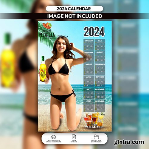 PSD bikini calendar 2024 layout