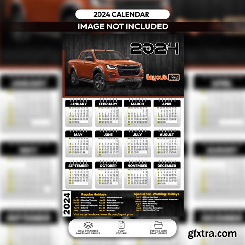 PSD pickup truck calendar 2024 layout template » GFxtra