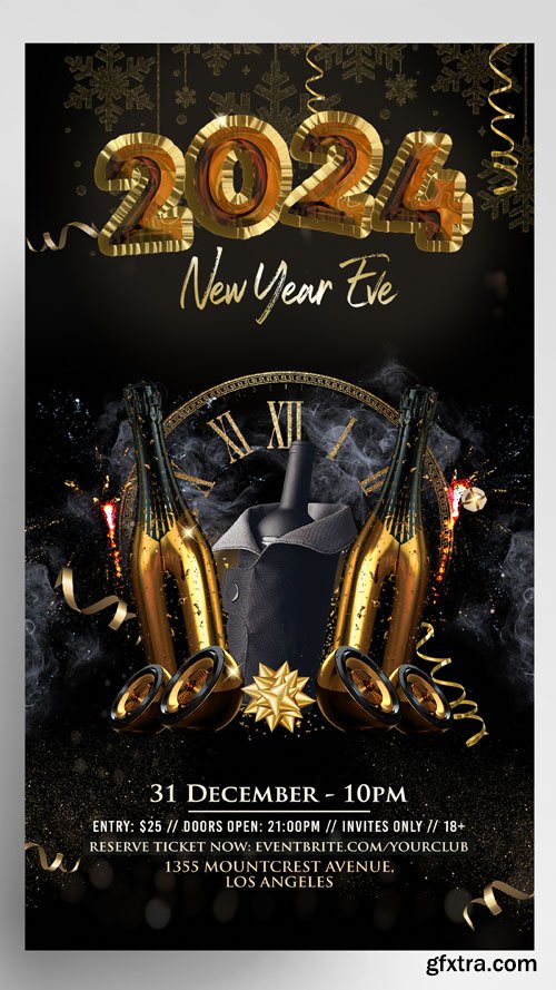 PSD 2024 new years eve elegant nye party instagram story flyer
