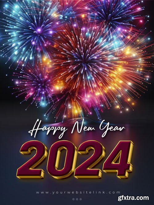 PSD happy new year 2024 fireworks social media post template