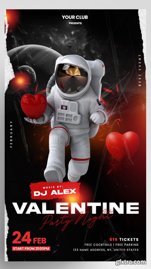 PSD valentine party night astro valentines instagram story flyer template