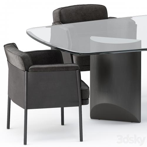 SHELLEY DINING chair and WEDGE DINING Table by Minotti