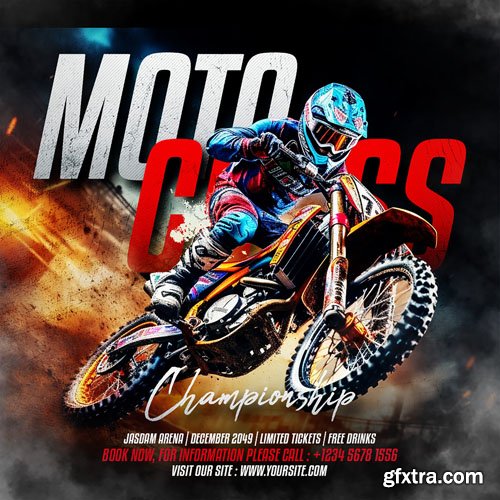 Motocross sport championship psd flyer template