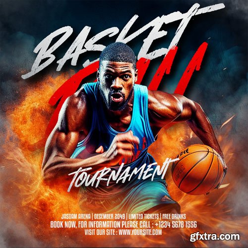 Psd basketball sport tournament social media flyer template