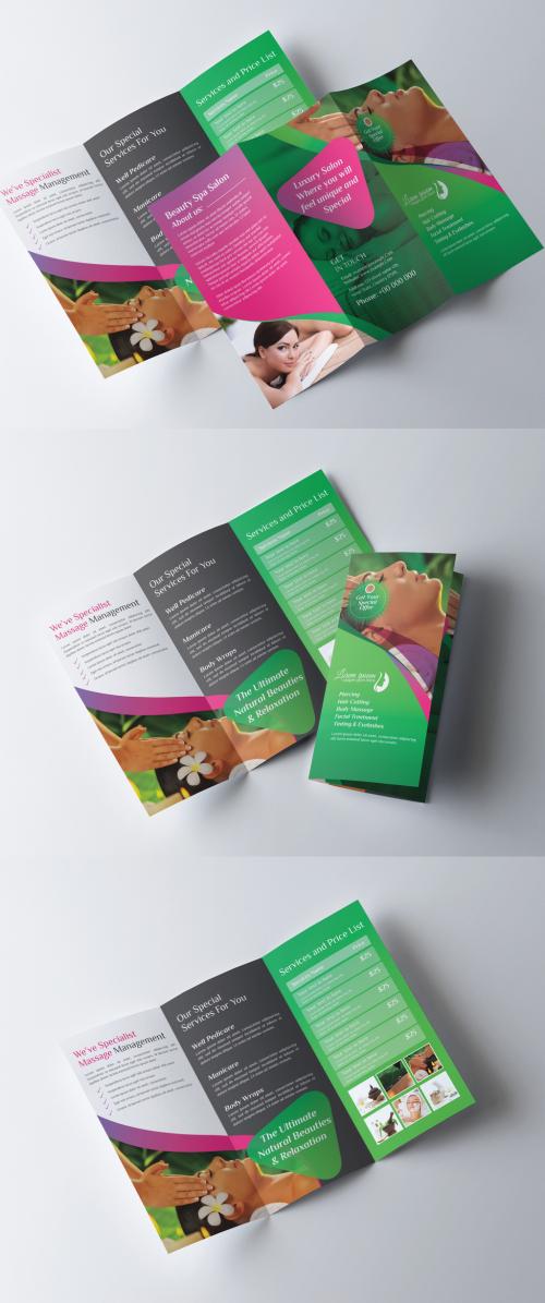 Green Tri Fold Brochure Layout with Pink Accents - 278998339