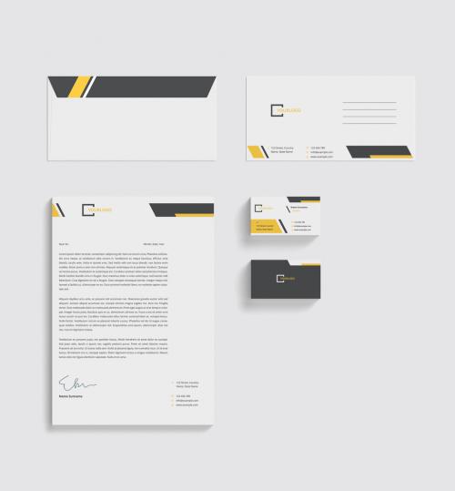 Stationery Set with Yellow and Grey Accents - 279208367