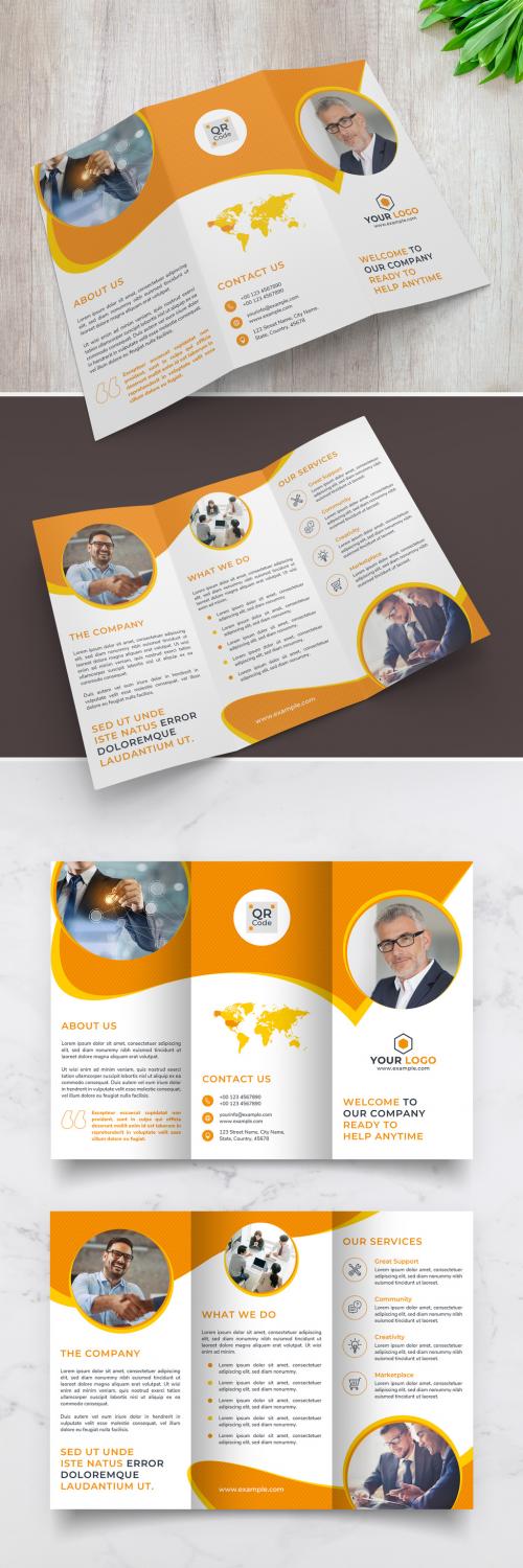 Trifold Brochure Layout with Orange and Yellow Accents - 279210319