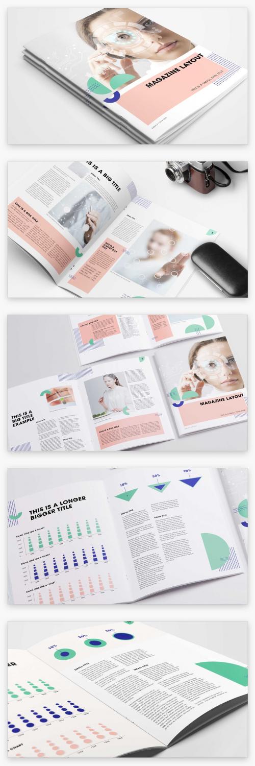 Futuristic Magazine Layout with Geometric Graphic Elements - 279366735