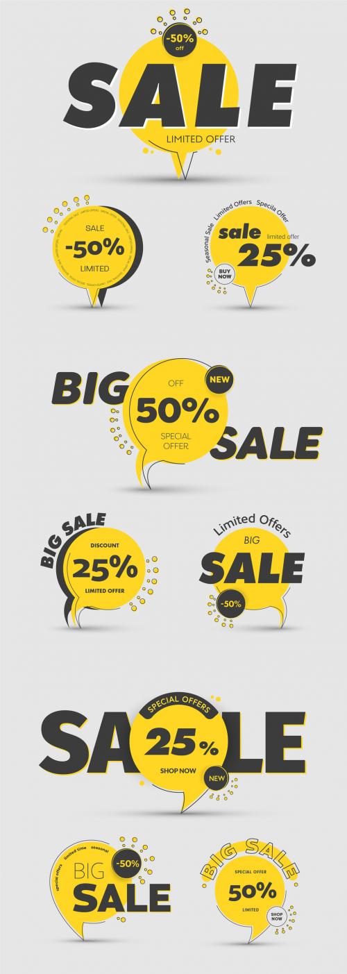 Yellow and Black Sale Icons Set - 279389067