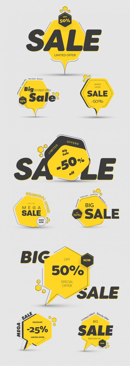 Yellow and Black Sale Icons Set - 279389080