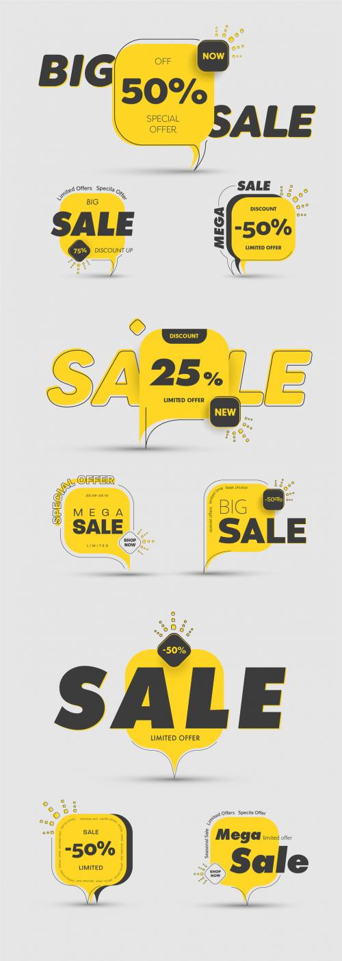 Yellow and Black Sale Icons Set - 279391097