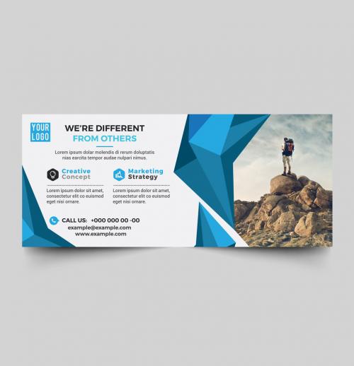 Abstract Banner Layout with Blue Geometric Elements - 279391875