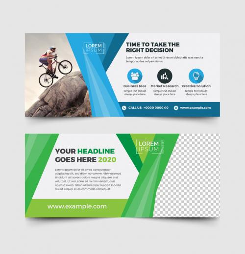 Advertising Banner Layout with Blue and Green Accents - 279391884