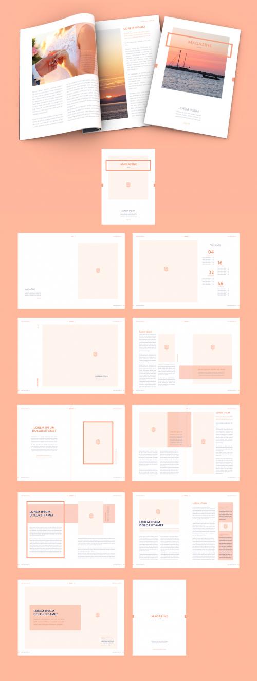 Magazine Layout with Peach Elements - 279859504