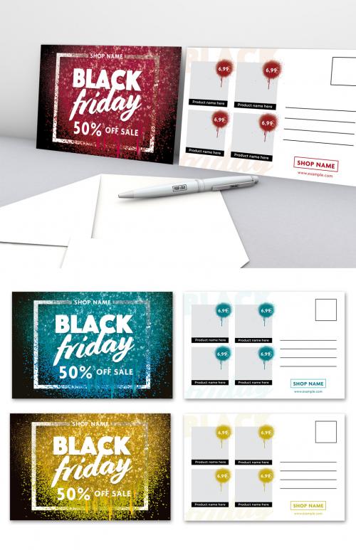 Black Friday Postcard Layout Set with Glitter Elements - 279859830