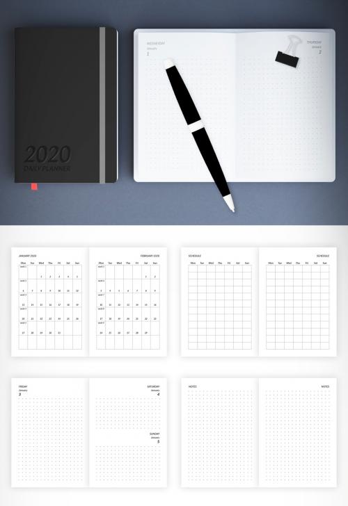 Minimalist Daily Planner Notebook Layout - 279859888