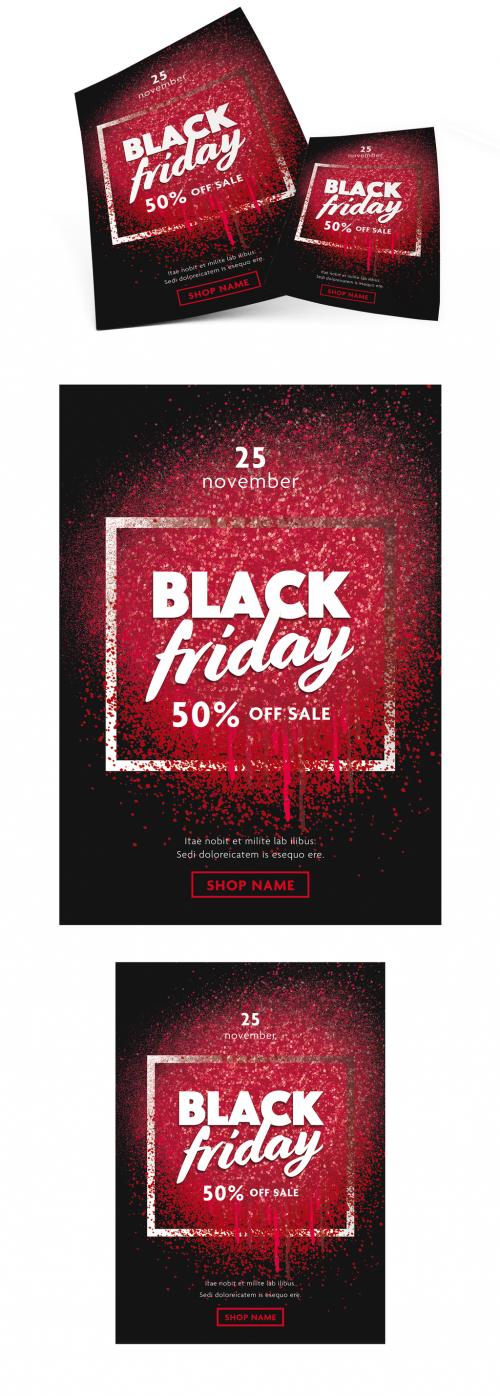 Black Friday Poster Layout Set with Glitter Elements - 279859925