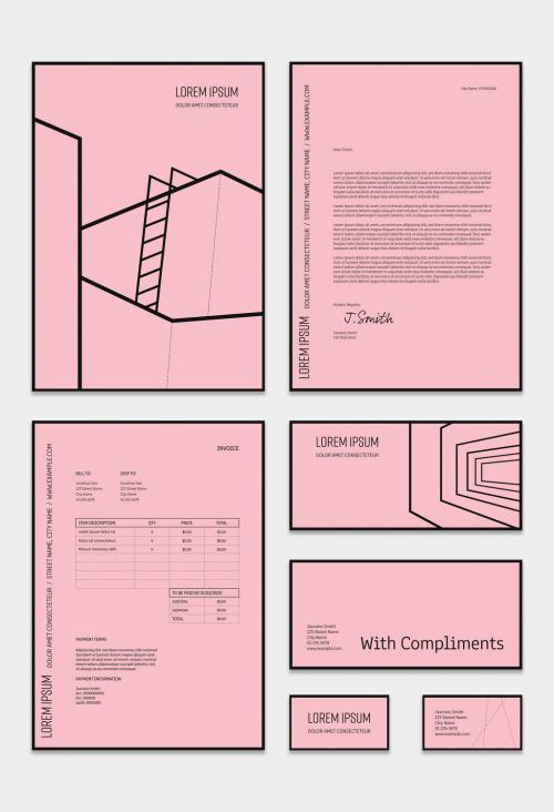 Black and Pink Stationery Layout Set  - 279890909