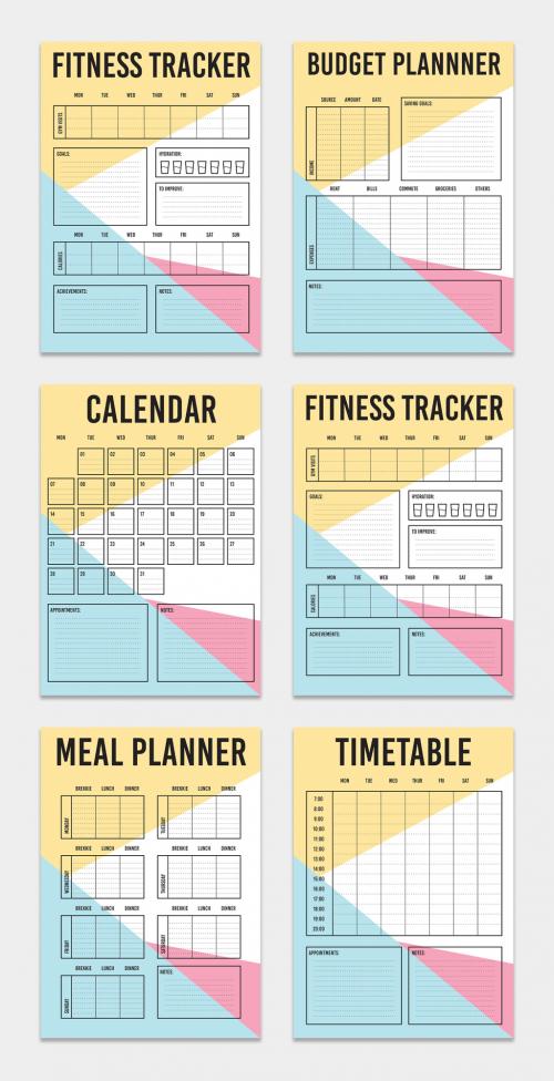 Daily Planner Layout Set with Colorful Geometric Elements - 279890921