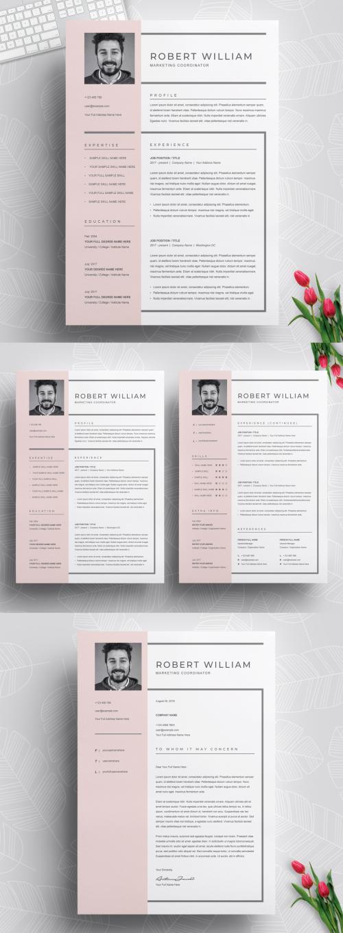 Resume and Cover Letter Layout with Pink Sidebar - 279909523