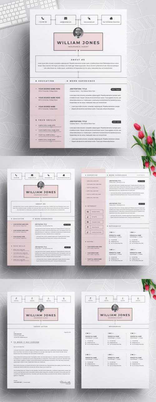 Resume and Cover Letter Layout with Pink Accents - 279909553