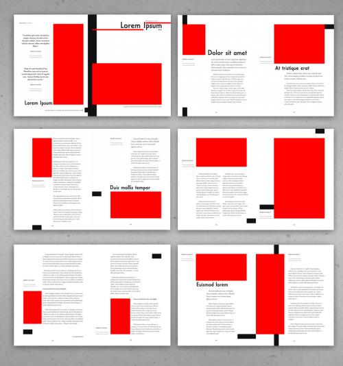 Minimalist Magazine Layout with Red and Black Accents - 280079832