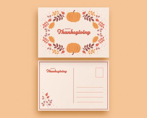 Thanksgiving Card Layout with Leaf and Pumpkin Illustrations - 280084457