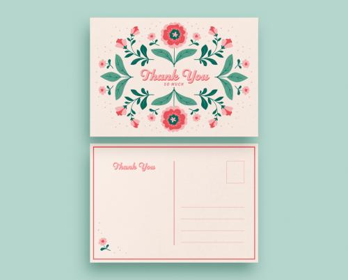 Thank You Card Layout with Floral Illustrations - 280084479