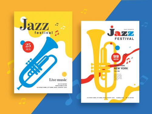 Jazz Festival Flyer Layout with Instrument Illustrations - 280247814