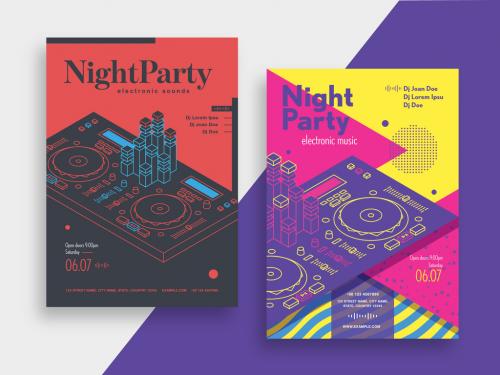 Night Party Flyer Layout with Turntable Illustration - 280247822