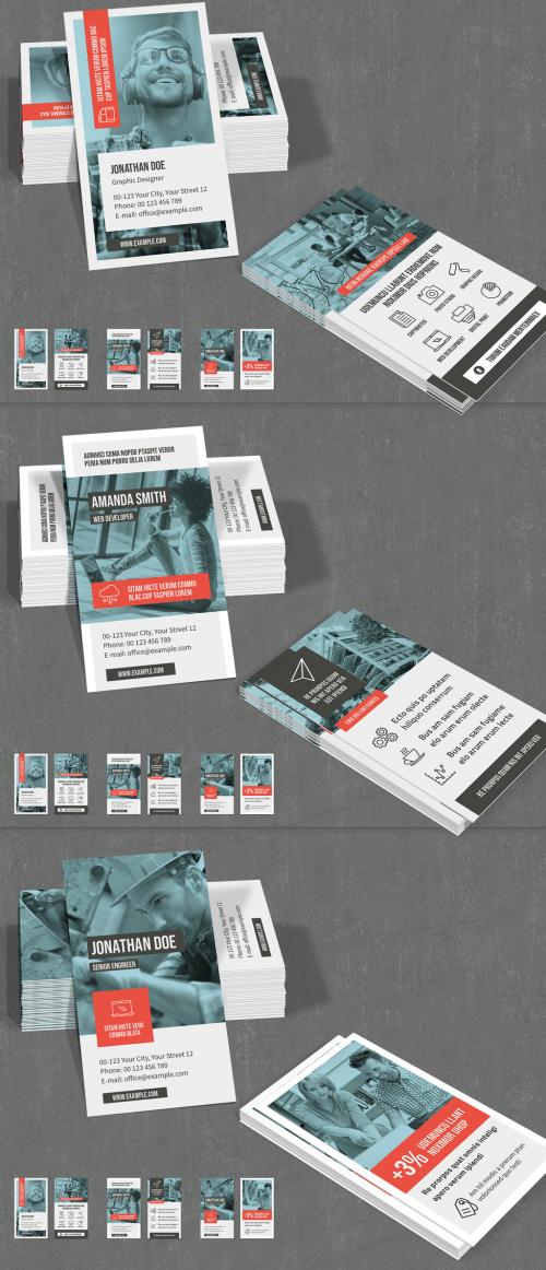 Business Card Layout with Gray and Red Accents - 280642411