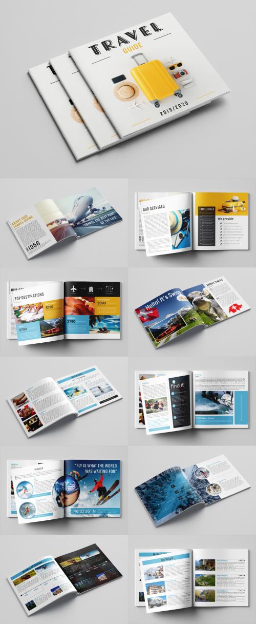 Travel Guide Layout with Blue and Orange Accents - 281095661