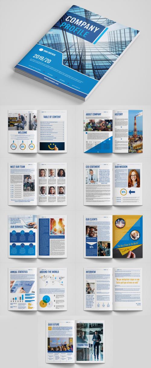 Company Profile Layout with Blue and Orange Accents - 281116588