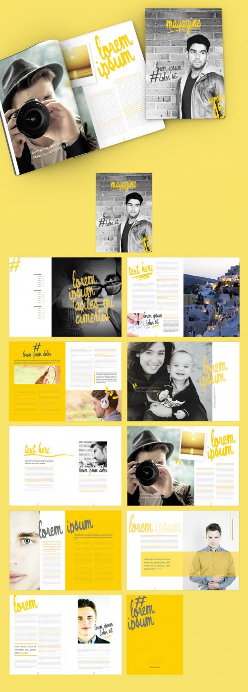 Magazine Layout with Yellow Brushstroke-Style Accents - 281126851