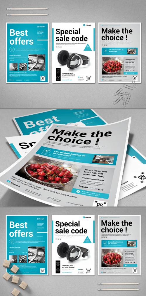 White and Light Gray Product Flyer with Blue Accents - 281457658