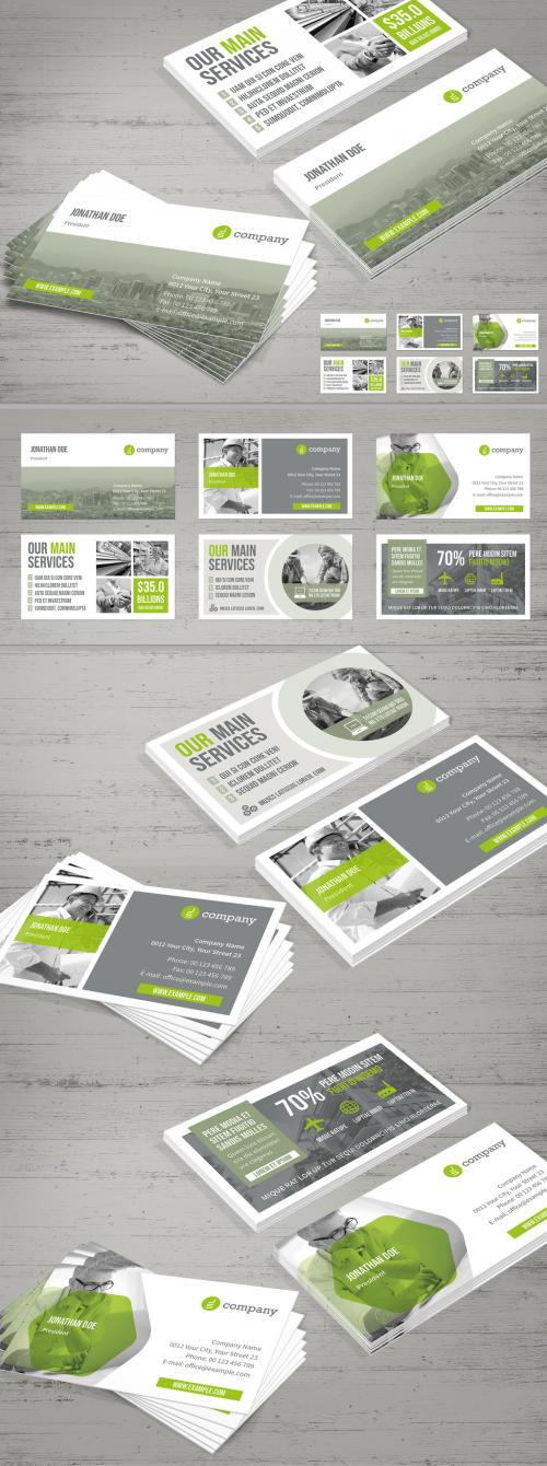 Business Card Layout with Light Gray and Pale Green Elements - 281647379