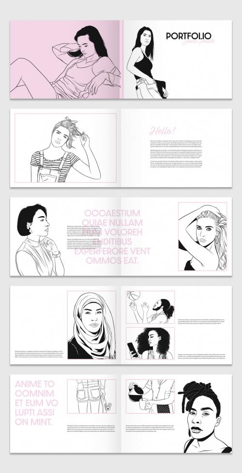 Black and White Portfolio Layout with Pink Accents - 281810994