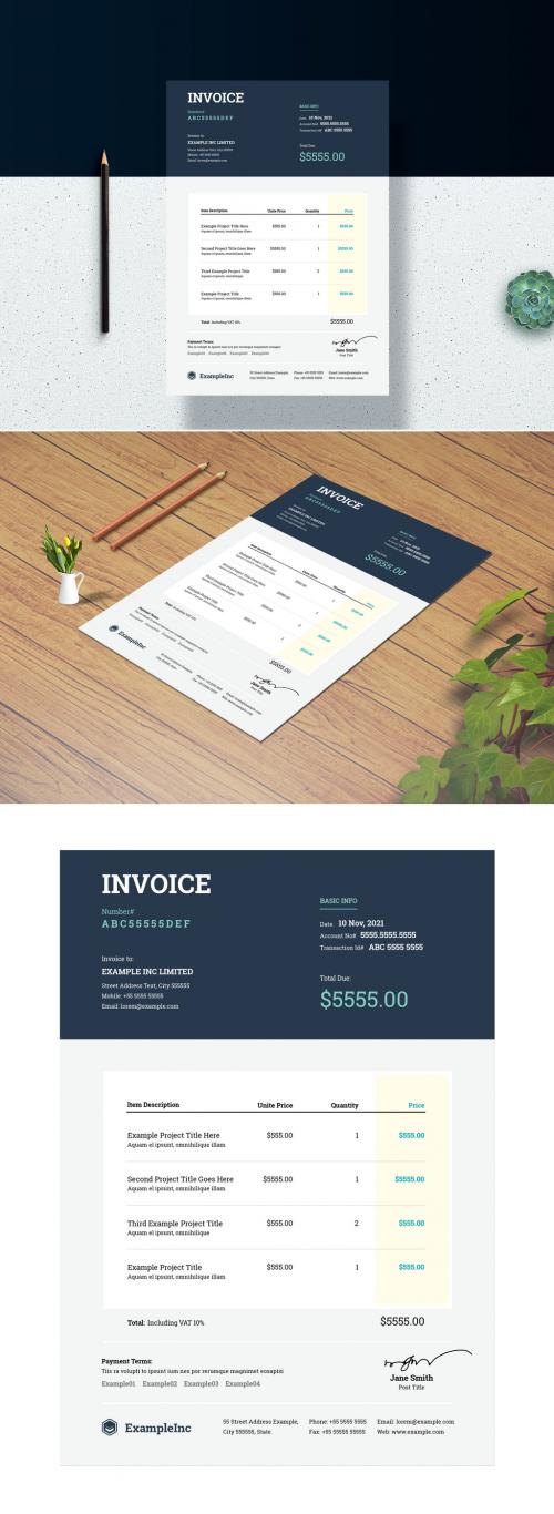 Invoice Layout with Dark Blue Header - 281816294