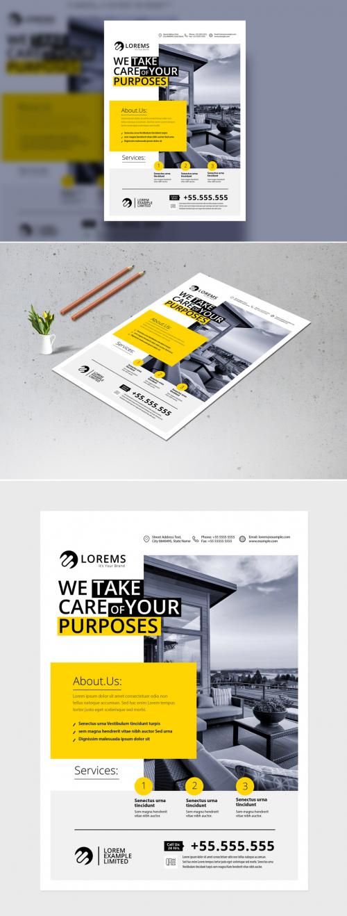 Flyer Layout with Yellow Accents - 281816297