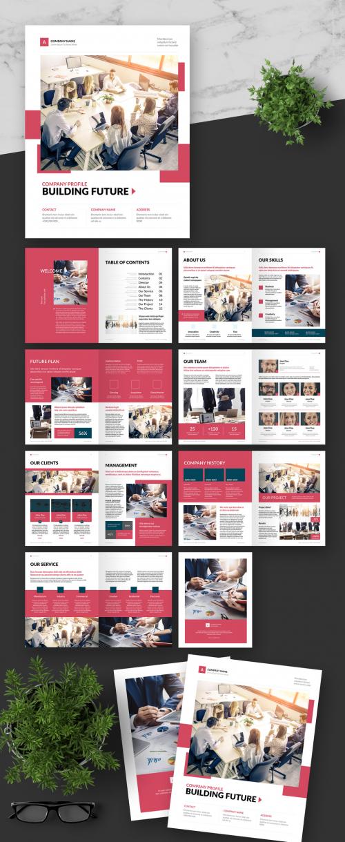 Company Profile Layout with Pink Accents - 281826615