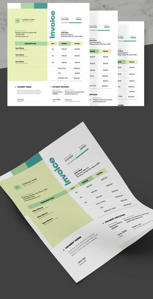 Invoice Layout with Green Accents - 281826682