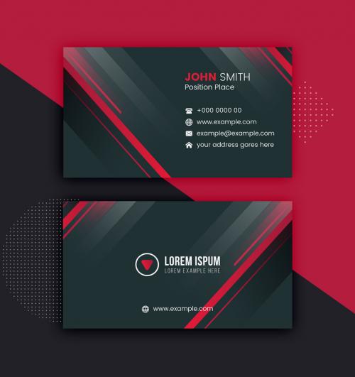Corporate Business Card with Charcoal and Red Layout - 281868064