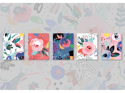Card Layout Set with Abstract Flower Illustrations - 281869275