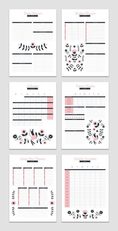 Monthly Planner with Floral Elements - 282312540