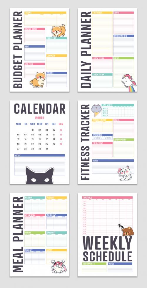 Planner with Sticker-style Illustrations - 282312552