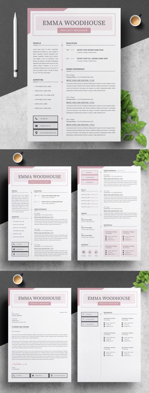 Resume Layout Set with Light Maroon Color Header - 282312781