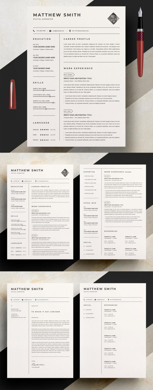 Clean Resume Layout Set with Diamond Photo Mask - 282312819