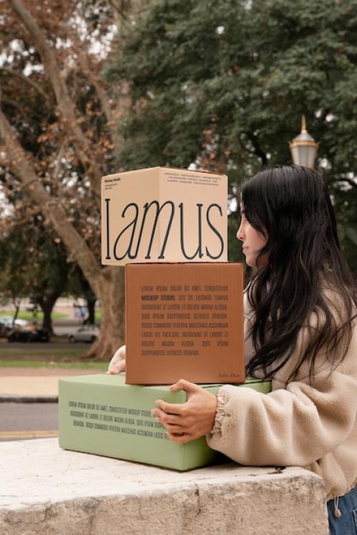 Person Holding Boxes Mockup